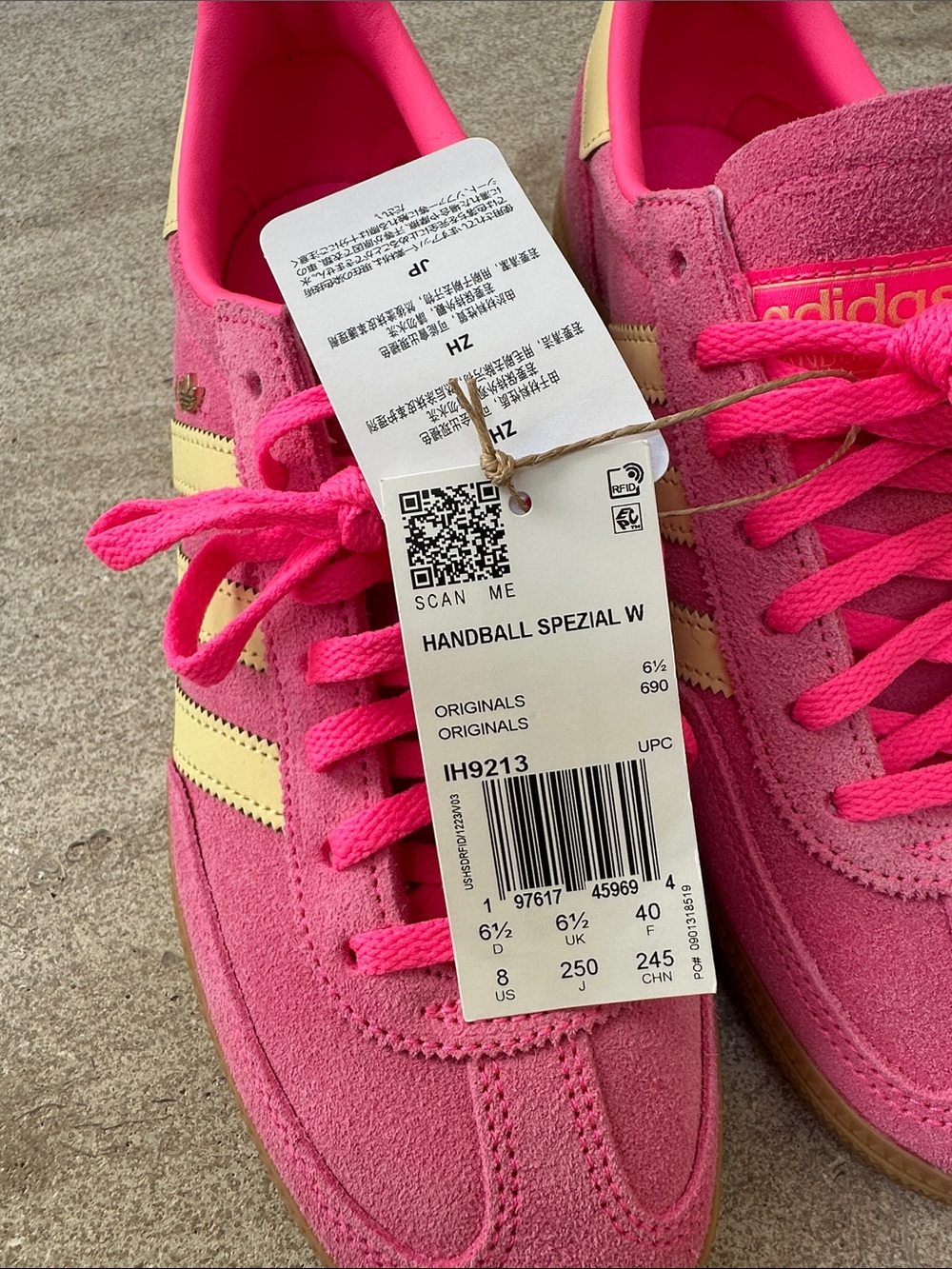 adidas Pink Suede Low-Top Sneakers with yellow Stripes and Gum Outsole - Picture 2 of 4